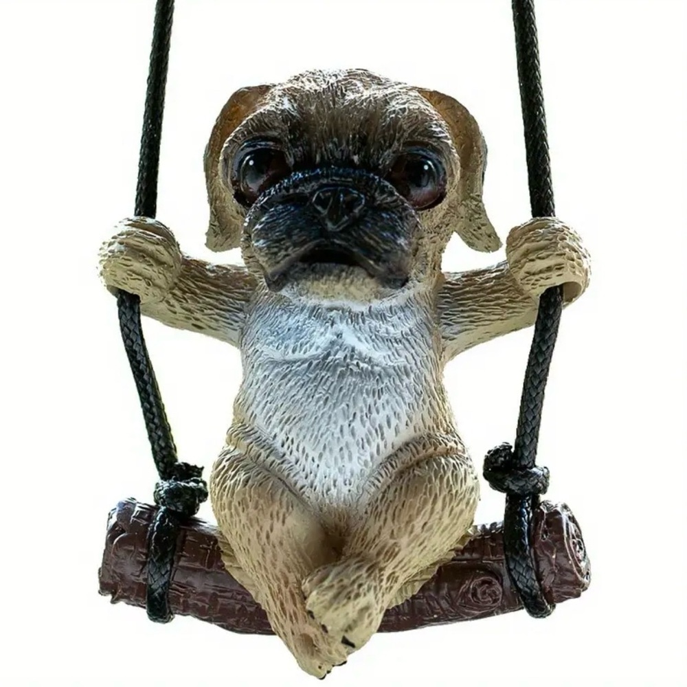 Swinging Pug On a Log For Car Mirror New in Box